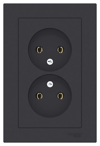 Schneider Electric AtlasDesign Розетка двойная с рамкой без заземления, 16А (карбон) ATN 001 020