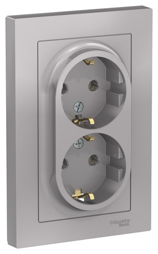 Schneider Electric AtlasDesign Розетка двойная с рамкой с заземлением (алюминий) ATN 000 324