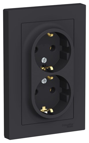 Schneider Electric AtlasDesign Розетка двойная с рамкой с заземлением (карбон) ATN 001 024