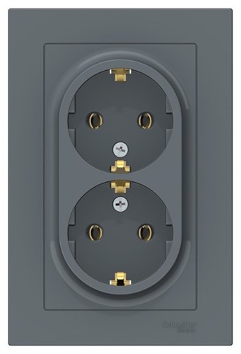 Schneider Electric AtlasDesign Розетка двойная с рамкой с заземлением (грифель) ATN 000 724