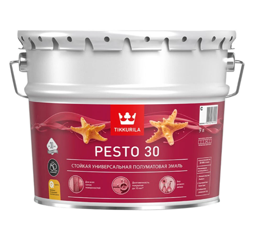 TIKKURILA PESTO 30 Стойкая универсальная полуматовая эмаль, база С, 9 л 700001175