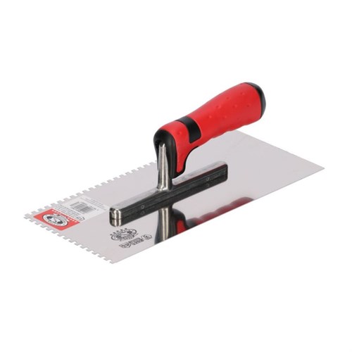 Olejnik Кельма для плитки из нерж.стали 280 х 130 х 0,7 мм, с полукруглым зубом, ручка 2-комп. 127128EO-2KO