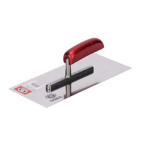 Olejnik Кельма для плитки из нерж.стали 280 х 130 х 0,7 мм, зуб 10 х 10 мм, ручка деревянная 127128E10