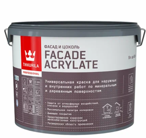 TIKKIVALA Краска фасадная Facade Acrylate, глубокоматовая, база С, 5 л 700012345
