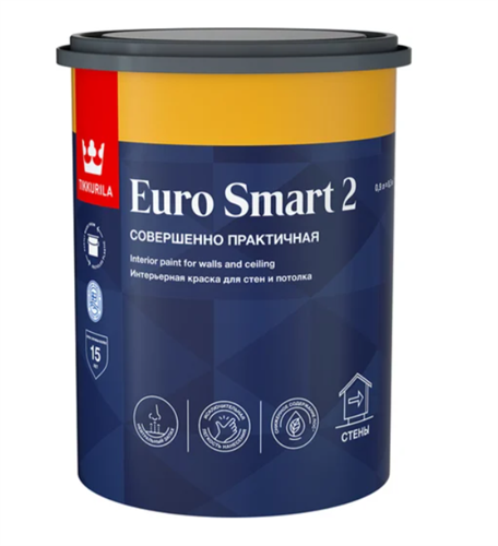 TIKKIVALA Краска интерьерная EURO SMART 2, глубкоматовая, база A, 0,9 л 700009614