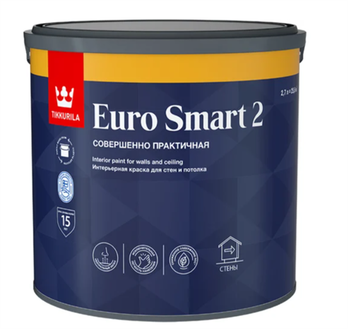 TIKKIVALA Краска интерьерная EURO SMART 2, глубкоматовая, база A, 2,7 л 700001103