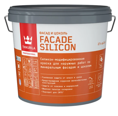 TIKKIVALA Краска фасадная Facade Silicon VVA, глубокоматовая, база А, 2,7 л 700011474