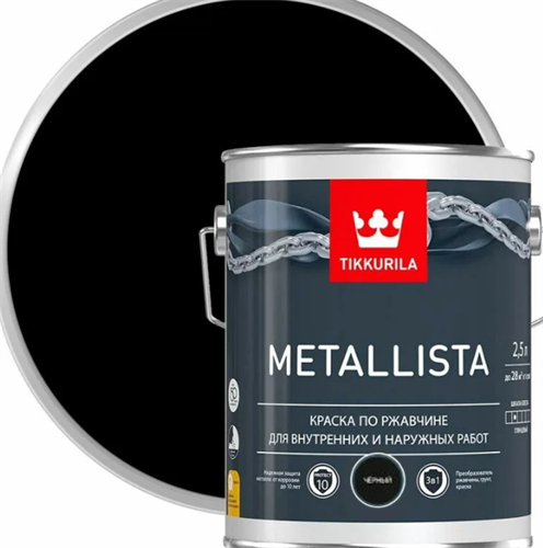 TIKKIVALA Краска по ржавчине METALLISTA черная глянц., 2,3 л 700014092