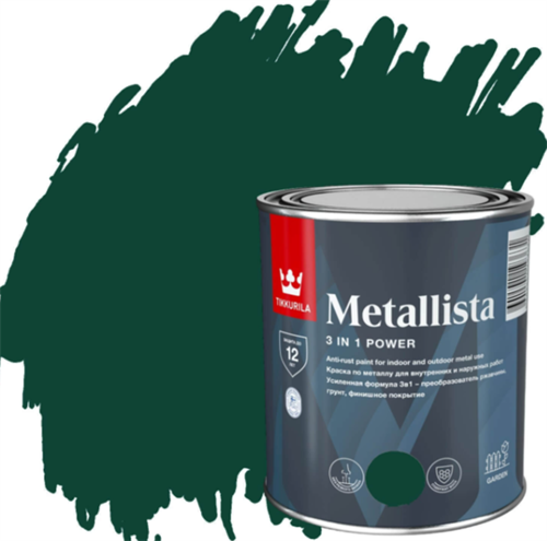 TIKKIVALA Краска по ржавчине METALLISTA зеленая глянц., 0,8 л 700014083