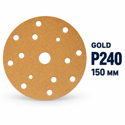 SUNMIGHT Шлифовальный круг GOLD B312TV золотистый на липучке, 15 отверстий, 150 мм, P240 44312-1